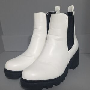 Pink Lily White Chelsea Lug Ankle Boots with Black Elastic